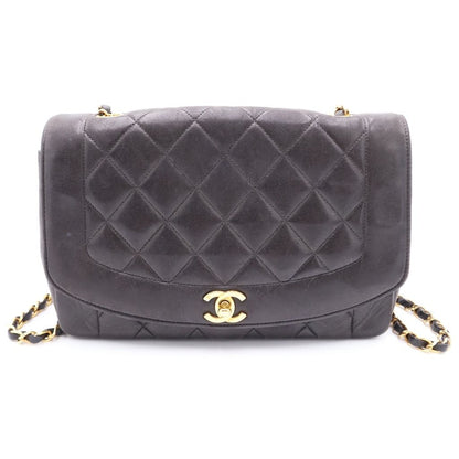Chanel Diana 25 S Flap S Chain Shoulder Bag Black Lambskin Gold