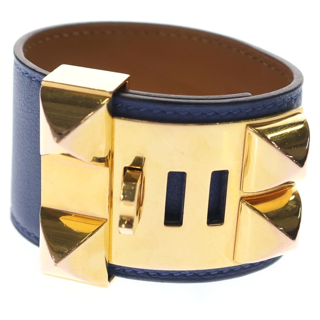 Hermes Collier de Chien Bangle Bracelet Brown Swift Leather — view 2