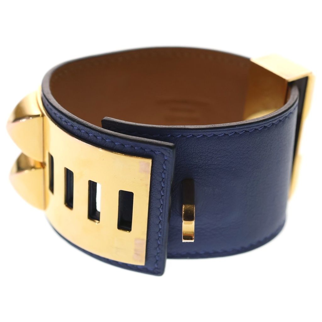 Hermes Collier de Chien Bangle Bracelet Brown Swift Leather — view 5