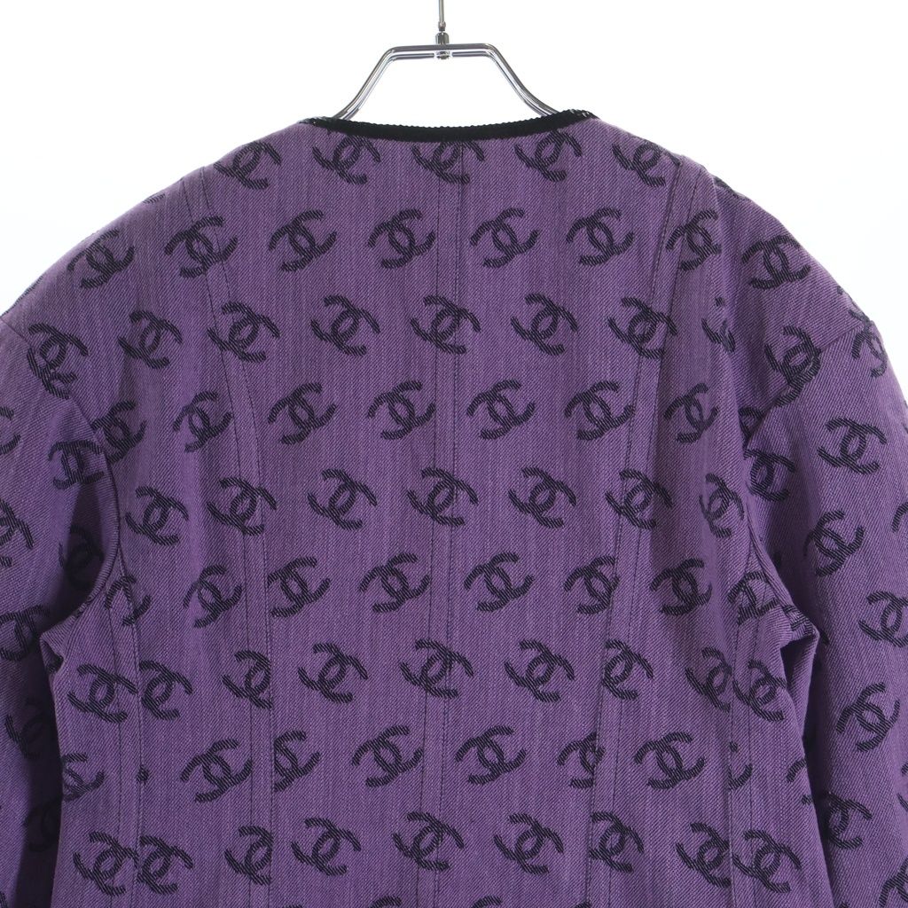 Chanel CC Logo Collarless Jacket Purple Cotton 36 — view 4