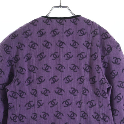 Chanel CC Logo Collarless Jacket Purple Cotton 36 — view 4