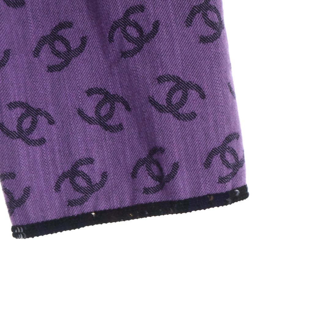 Chanel CC Logo Collarless Jacket Purple Cotton 36 — view 5