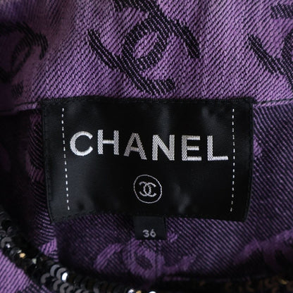 Chanel CC Logo Collarless Jacket Purple Cotton 36 — view 6