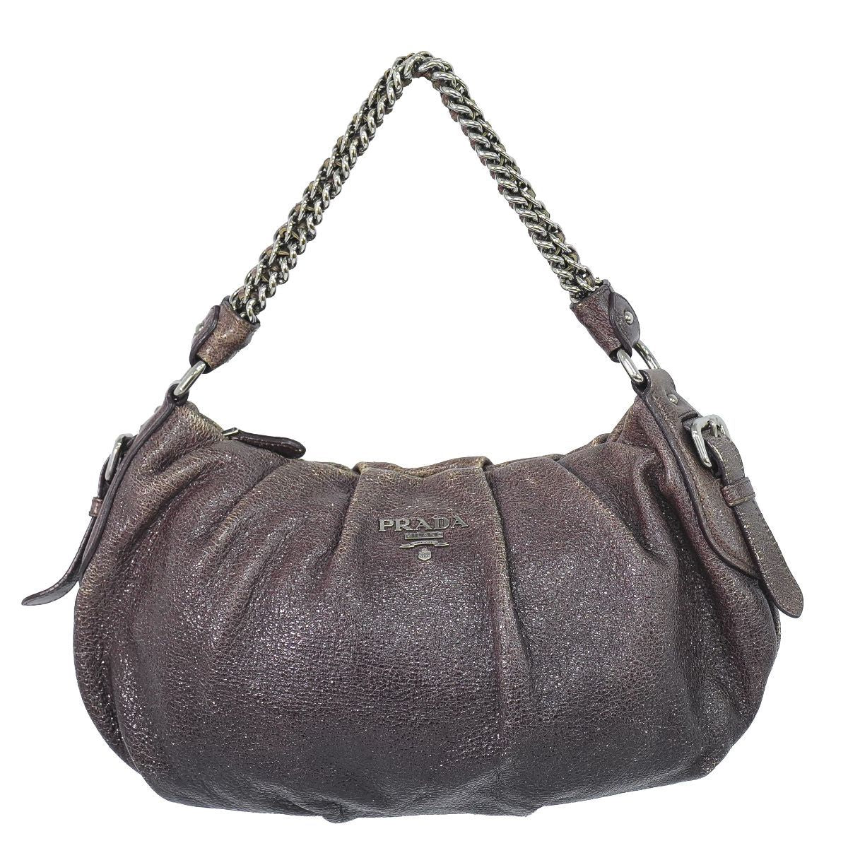 Prada Leather Chain Shoulder Bag Brown