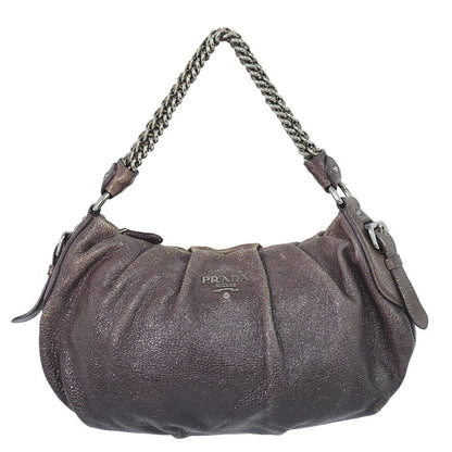 Prada Leather Chain Shoulder Bag Brown