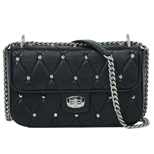 Miu Miu Studs Chain Shoulder Bag Pochette Nappa Volkie Leather Black