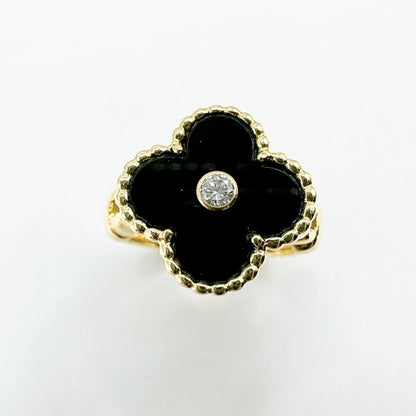 Van Cleef & Arpels Vintage Alhambra Onyx Diamond Yellow Gold Ring — view 2