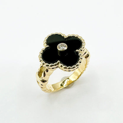 Van Cleef & Arpels Vintage Alhambra Onyx Diamond Yellow Gold Ring — view 3
