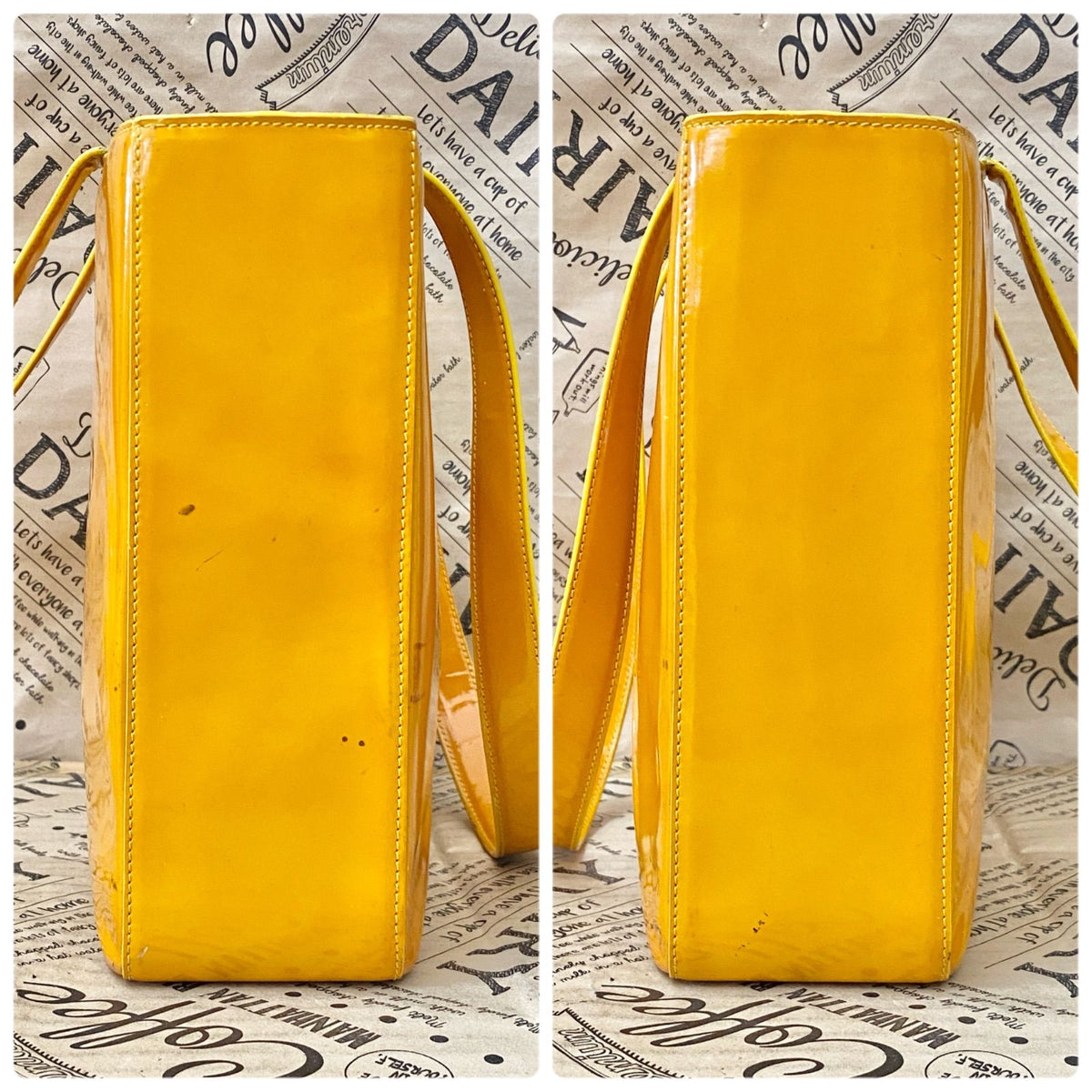 Chanel Tote Bag Vintage Patent Yellow — view 5