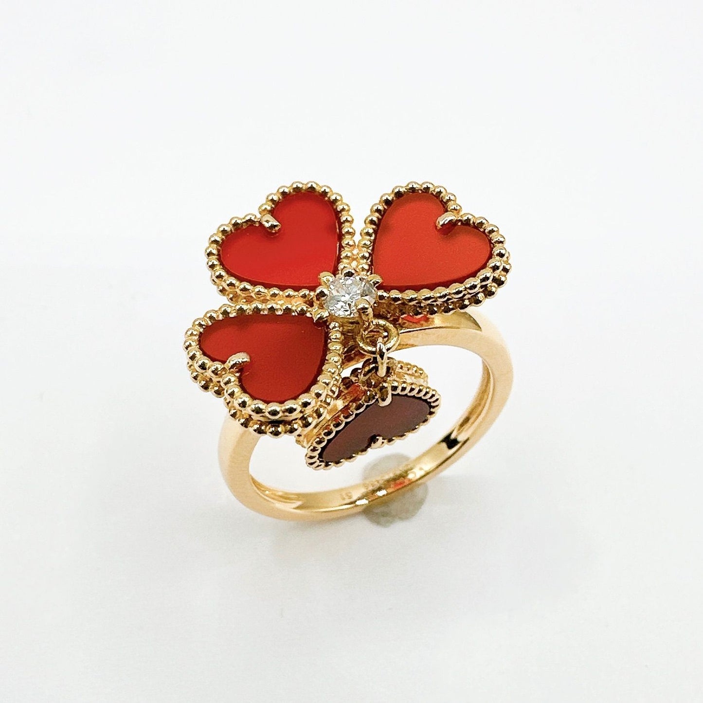 Van Cleef & Arpels Sweet Alhambra Fyage Carnelian Diamond Yellow Gold Ring — view 3