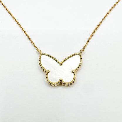 Van Cleef & Arpels Lucky Alhambra Papillon Mother of Pearl Yellow Gold Necklace — view 3