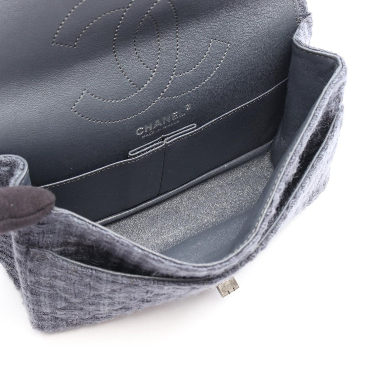 Chanel Shoulder Bag 2.55 Quilted Mademoiselle Chain Gray Fabric Double Flap — view 3
