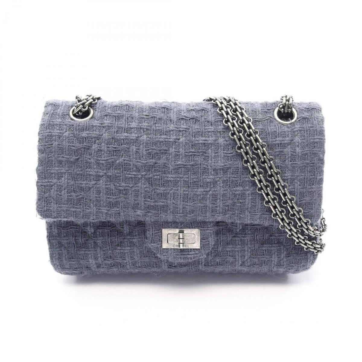 Chanel Shoulder Bag 2.55 Quilted Mademoiselle Chain Gray Fabric Double Flap