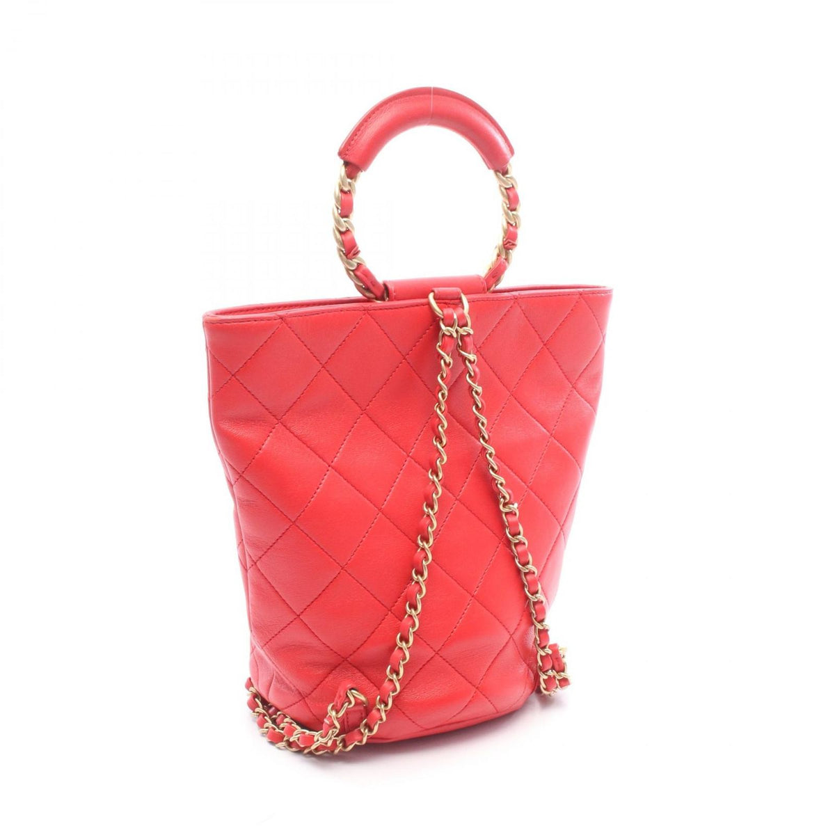 Chanel Backpack Quilted Loop Handle Red Skin Chain — view 2