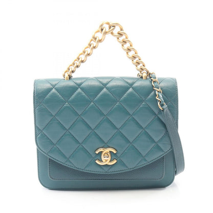 Chanel Shoulder Bag Quilted 2-Way Blue Green Leather