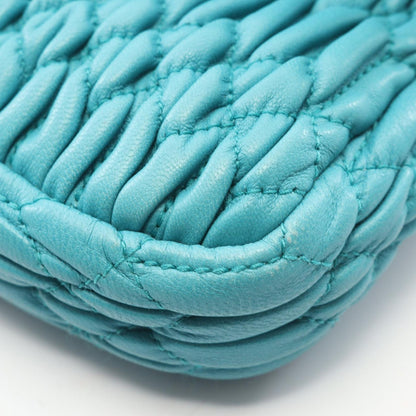 Miu Miu Shoulder Bag Nappa Crystal Materasse Turquoise Blue Leather — view 8