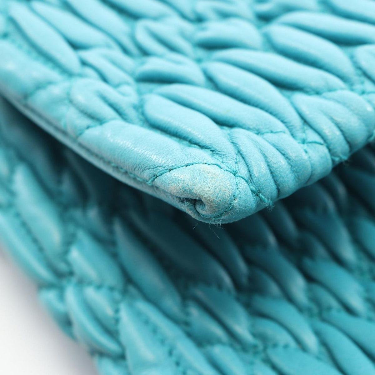 Miu Miu Shoulder Bag Nappa Crystal Materasse Turquoise Blue Leather — view 7