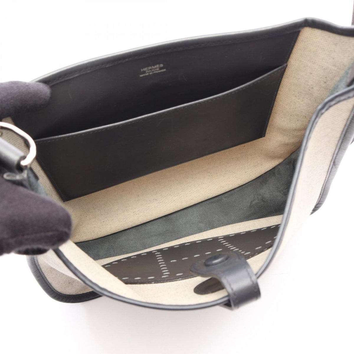 Hermes Shoulder Bag Evelyne 1 an PM Ecru Ardoise Calfskin 1 PM — view 3