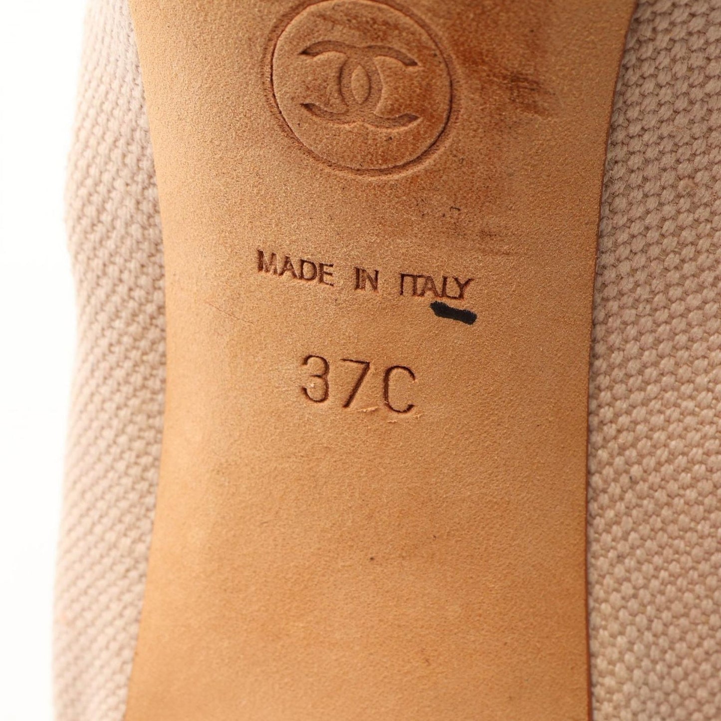 Chanel Pumps CC Logo Ribbon Pink Canvas Leather Heel — view 6
