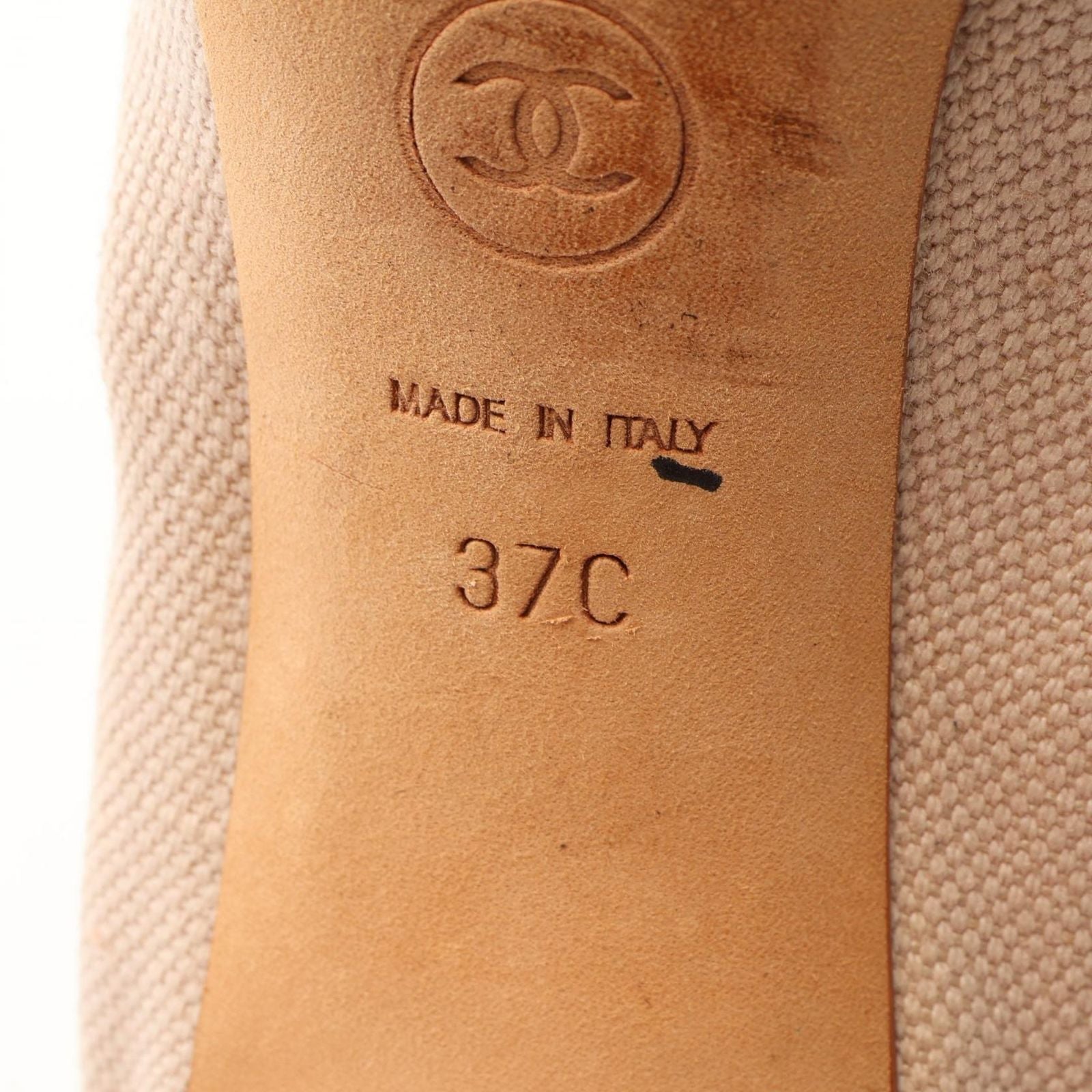 Chanel Pumps CC Logo Ribbon Pink Canvas Leather Heel — view 6