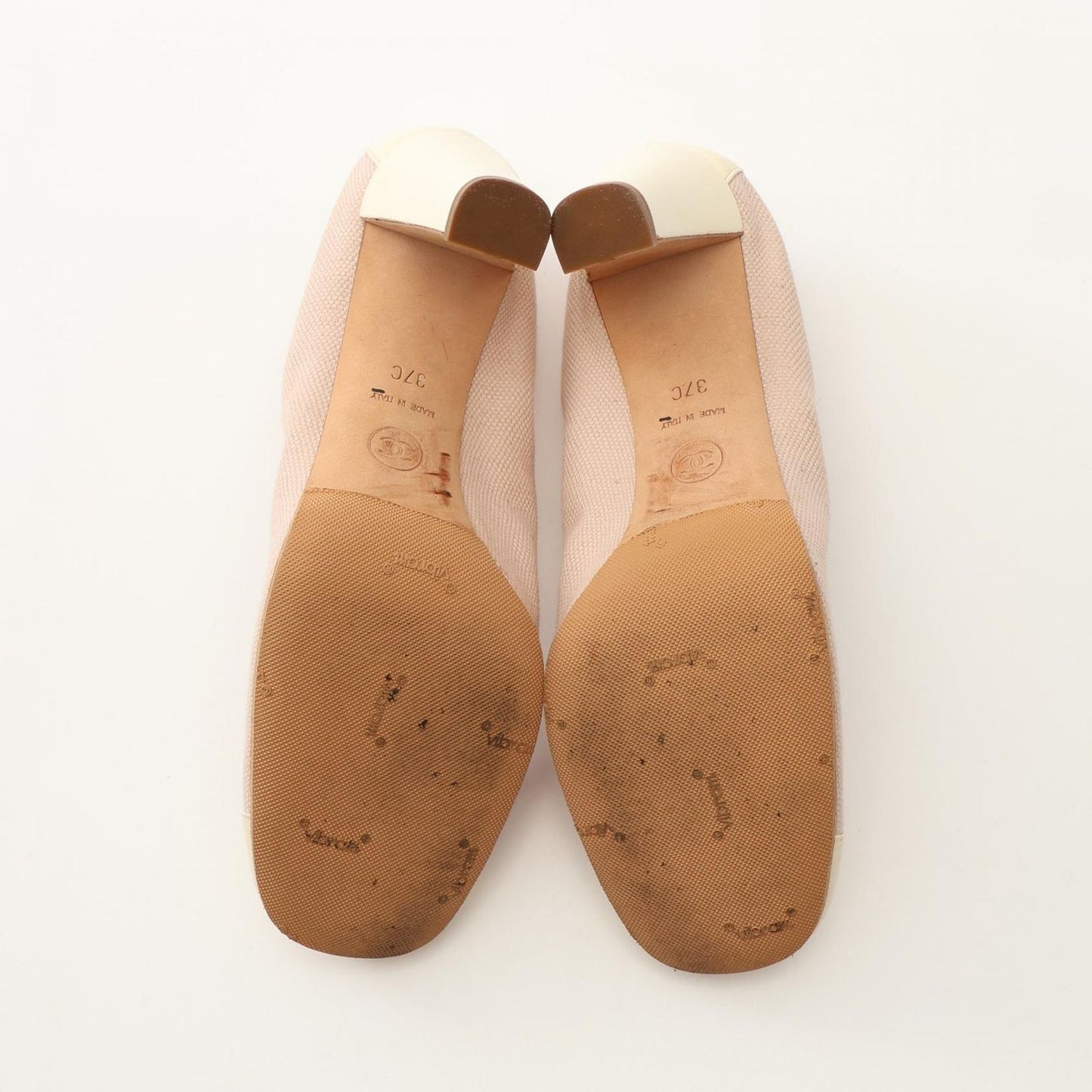 Chanel Pumps CC Logo Ribbon Pink Canvas Leather Heel — view 4