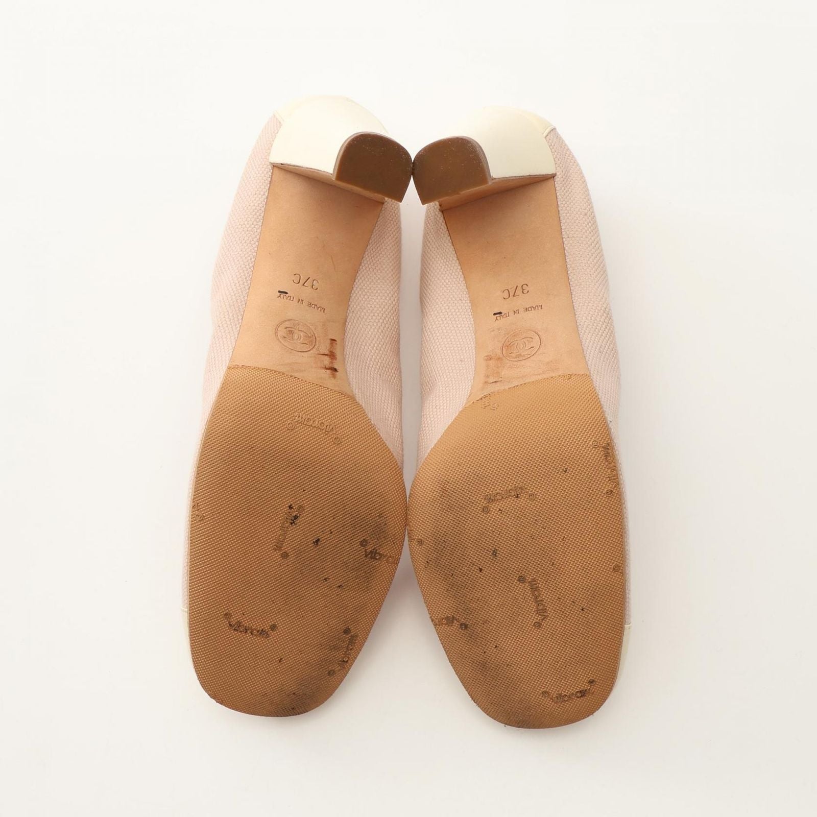 Chanel Pumps CC Logo Ribbon Pink Canvas Leather Heel — view 4