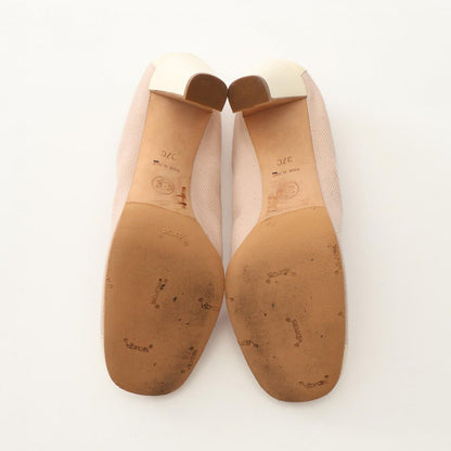 Chanel Pumps CC Logo Ribbon Pink Canvas Leather Heel — view 4