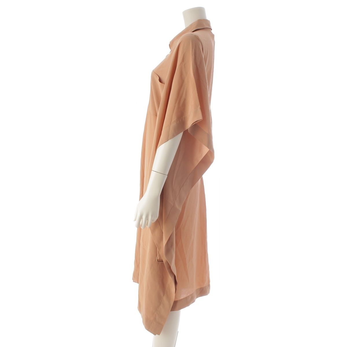 Hermes Silk Belted Oversized Kite Poncho Dress Nude Beige 42 — view 3