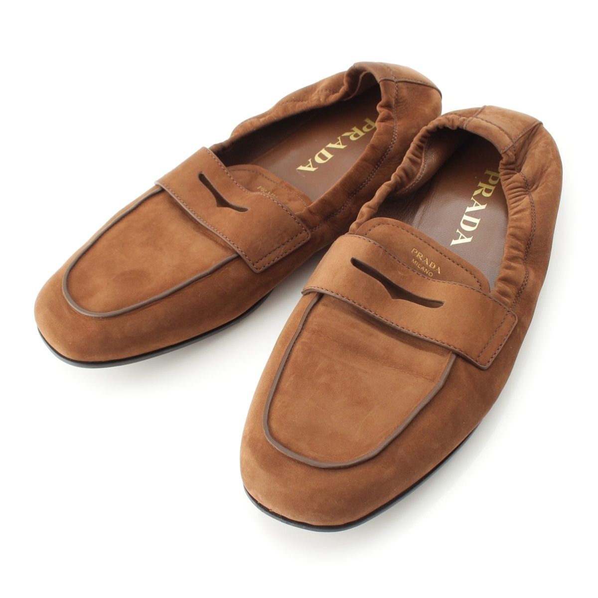 Prada Soft Nuba Leather Loafers Flat Shoes Cocoa Brown