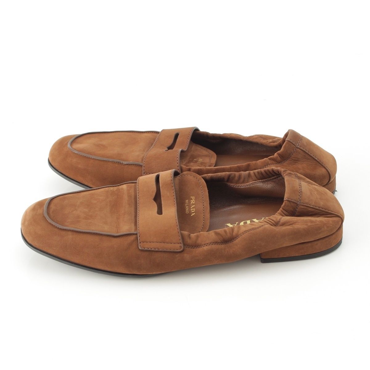 Prada Soft Nuba Leather Loafers Flat Shoes Cocoa Brown — view 3