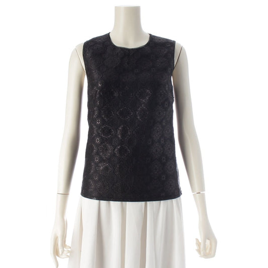 Prada Archive Silk Metallic Sheer Layered Brocade Sleeveless Top Side Zip Black