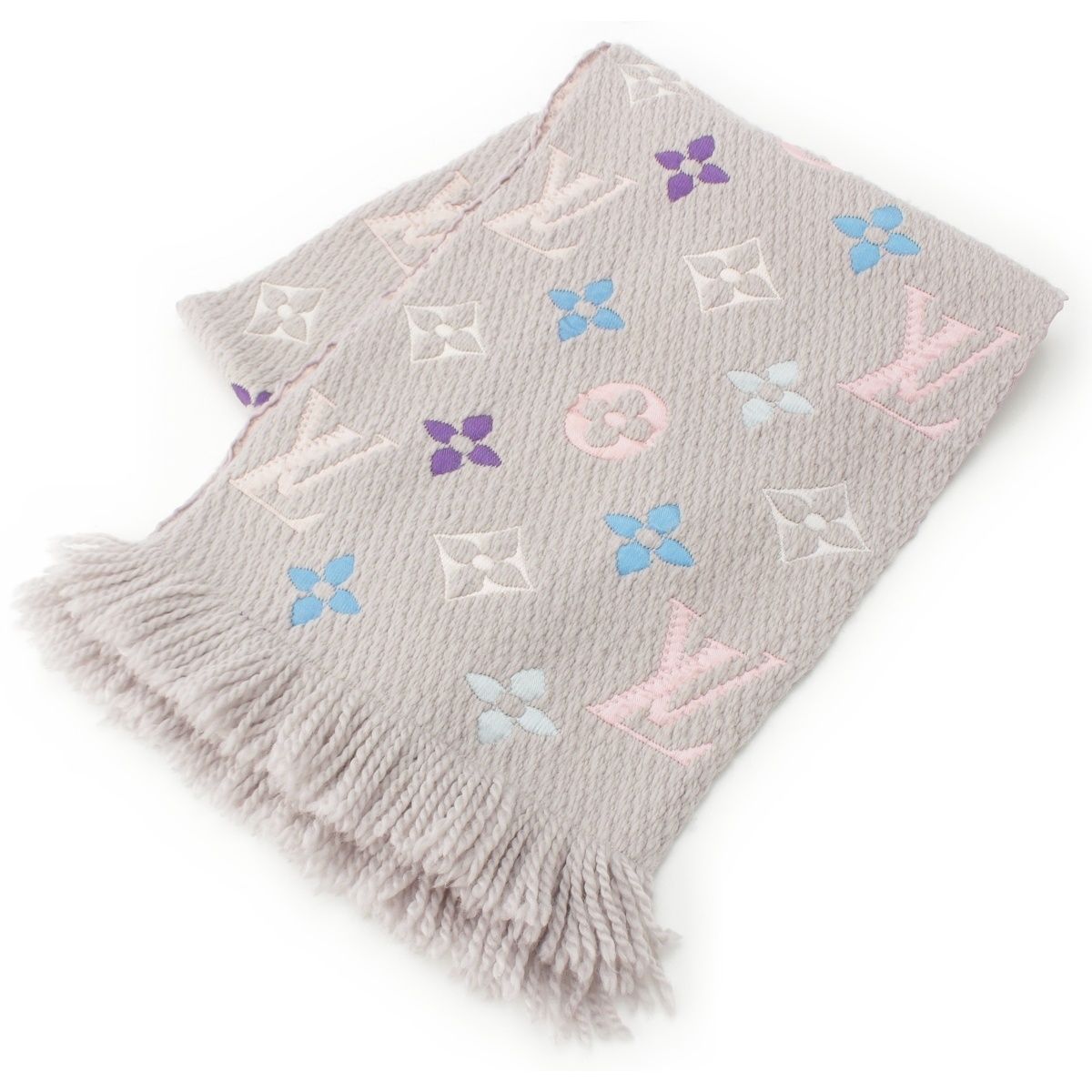 Louis Vuitton Wool Silk Echarpe Logomania Scarf Gray Multicolor