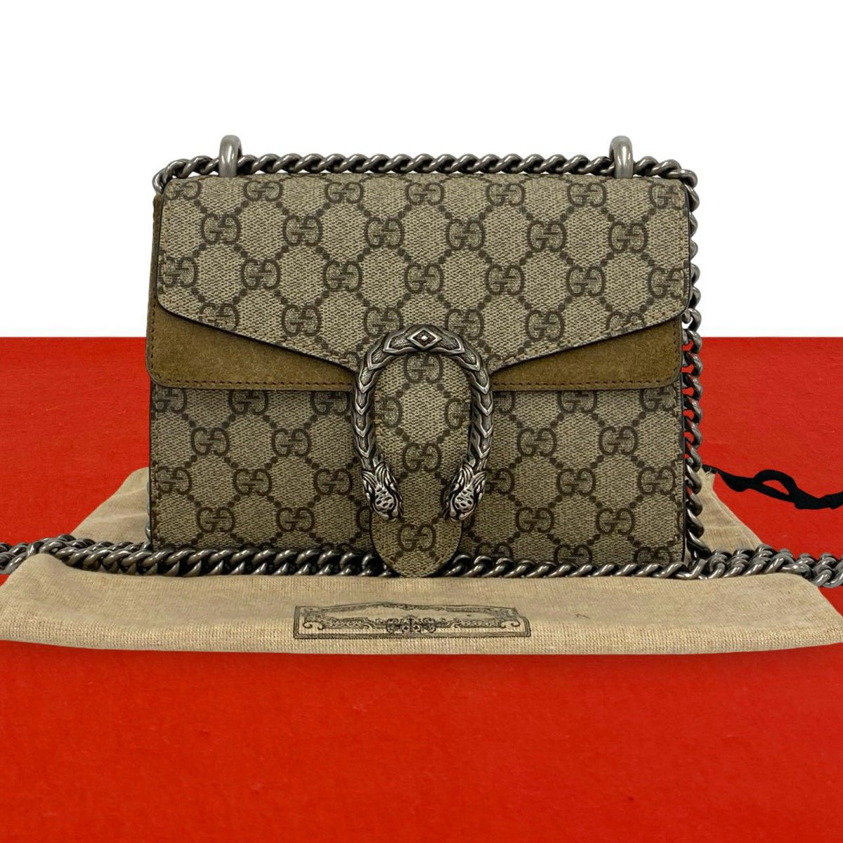 Gucci Dionysus GG Supreme Suede Leather Chain Shoulder Bag Pochette Brown