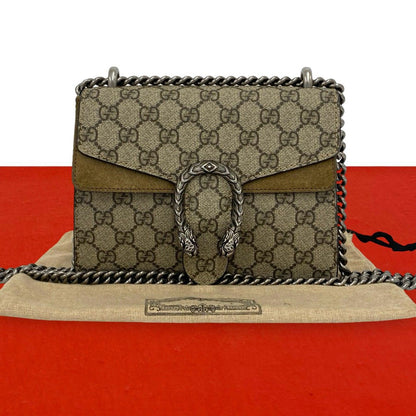 Gucci Dionysus GG Supreme Suede Leather Chain Shoulder Bag Pochette Brown