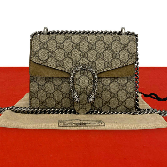 Gucci Dionysus GG Supreme Suede Leather Chain Shoulder Bag Pochette Brown
