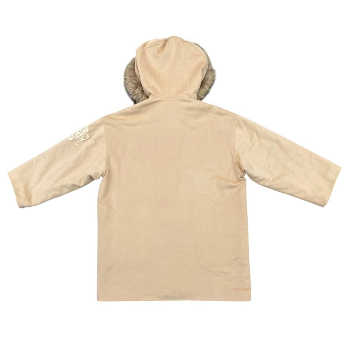 Dior Duffle Coat Fur Hood Logo Embroidery Beige Brown — view 2