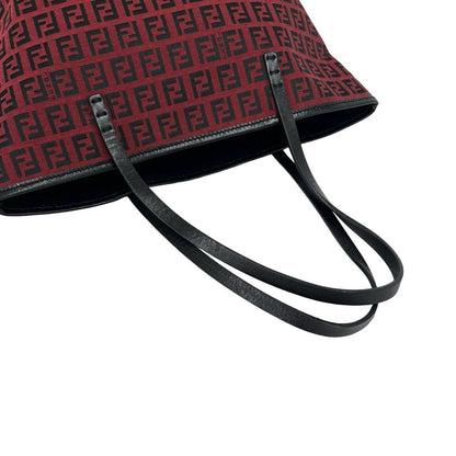 Fendi Almost Vintage Zucchino FF Pattern Canvas Leather Tote Bag Red Black — view 4