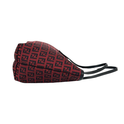 Fendi Almost Vintage Zucchino FF Pattern Canvas Leather Tote Bag Red Black — view 6