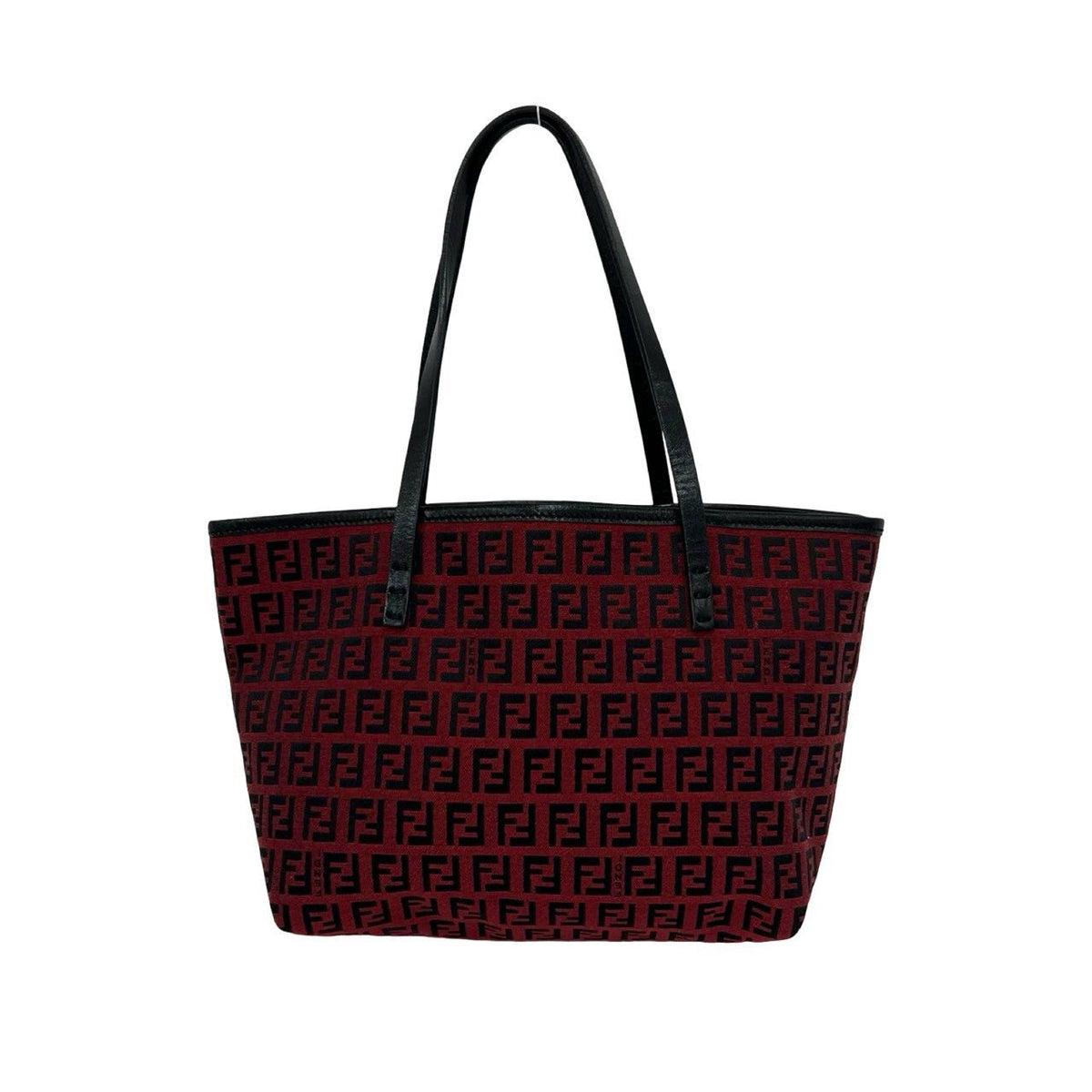 Fendi Almost Vintage Zucchino FF Pattern Canvas Leather Tote Bag Red Black — view 3