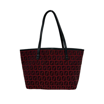 Fendi Almost Vintage Zucchino FF Pattern Canvas Leather Tote Bag Red Black — view 3