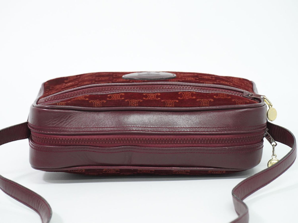 Celine Macadam Shoulder Bag Suede Leather Bordeaux — view 5