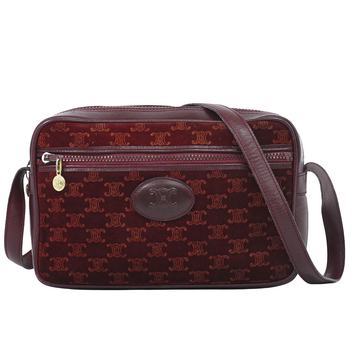 Celine Macadam Shoulder Bag Suede Leather Bordeaux