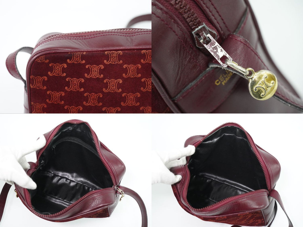 Celine Macadam Shoulder Bag Suede Leather Bordeaux — view 8