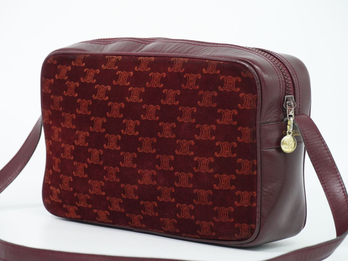 Celine Macadam Shoulder Bag Suede Leather Bordeaux — view 2