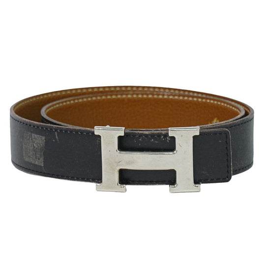 Hermes Constance Belt Reversible Leather Black Brown Silver