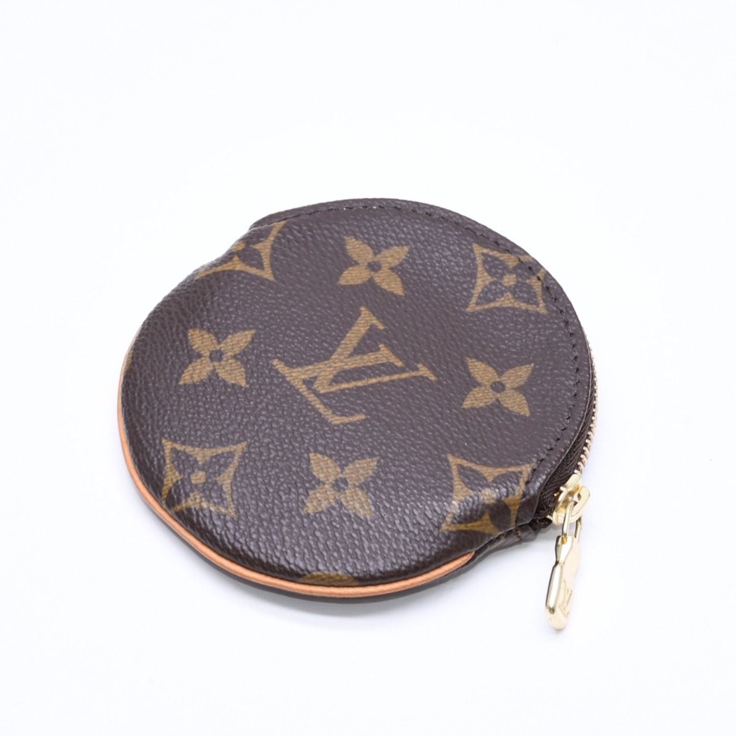 Louis Vuitton Porte Monnaie Rond Coin Purse Monogram Canvas Brown Case Gold — view 3
