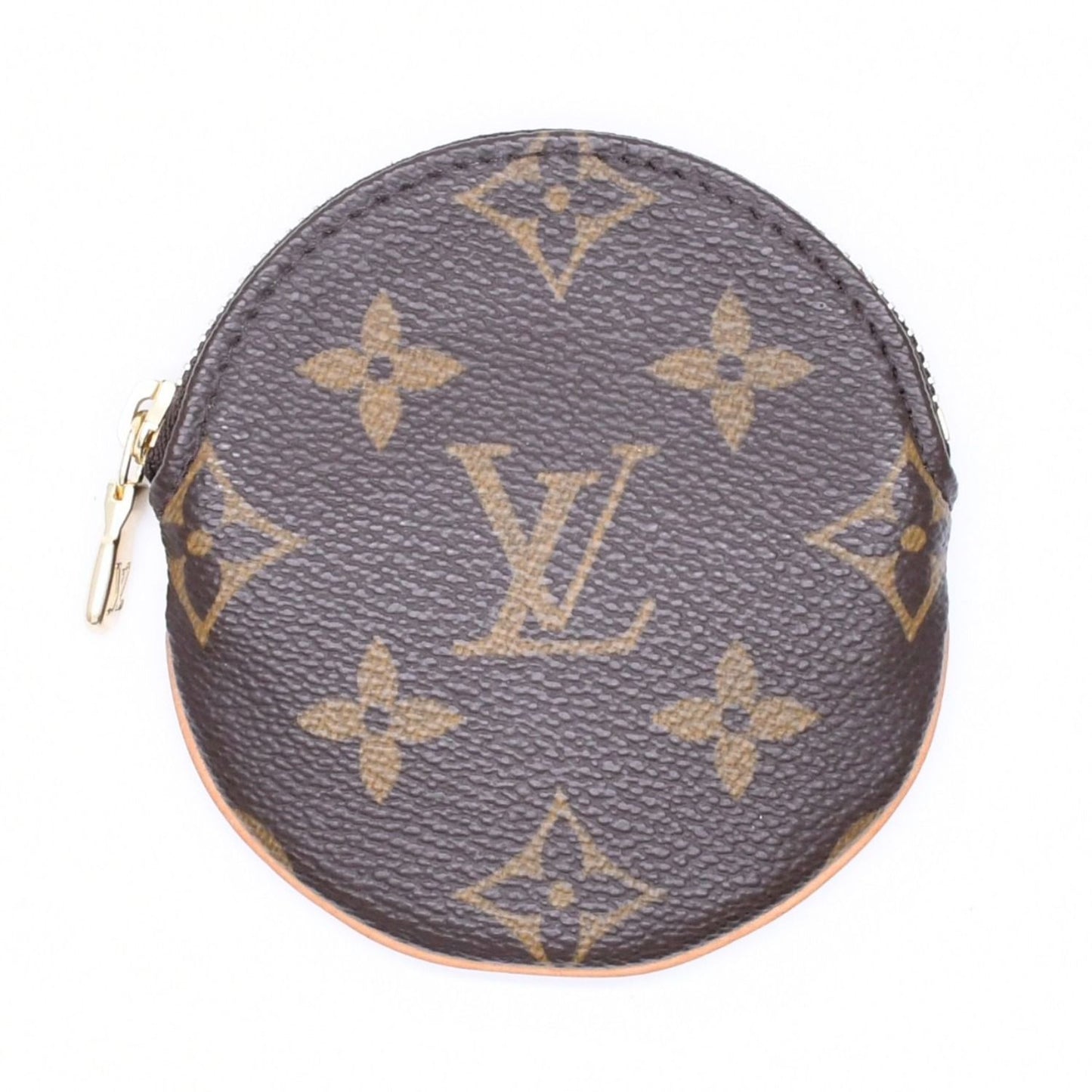 Louis Vuitton Porte Monnaie Rond Coin Purse Monogram Canvas Brown Case Gold