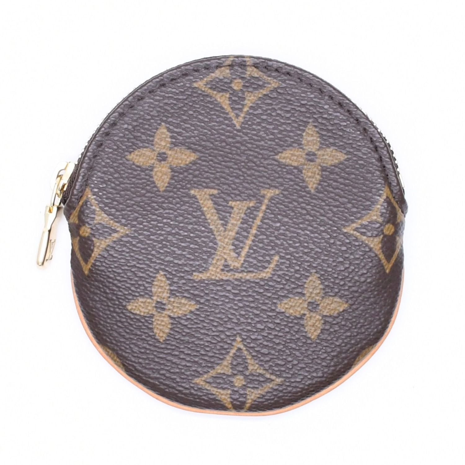 Louis Vuitton Porte Monnaie Rond Coin Purse Monogram Canvas Brown Case Gold