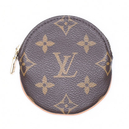 Louis Vuitton Porte Monnaie Rond Coin Purse Monogram Canvas Brown Case Gold