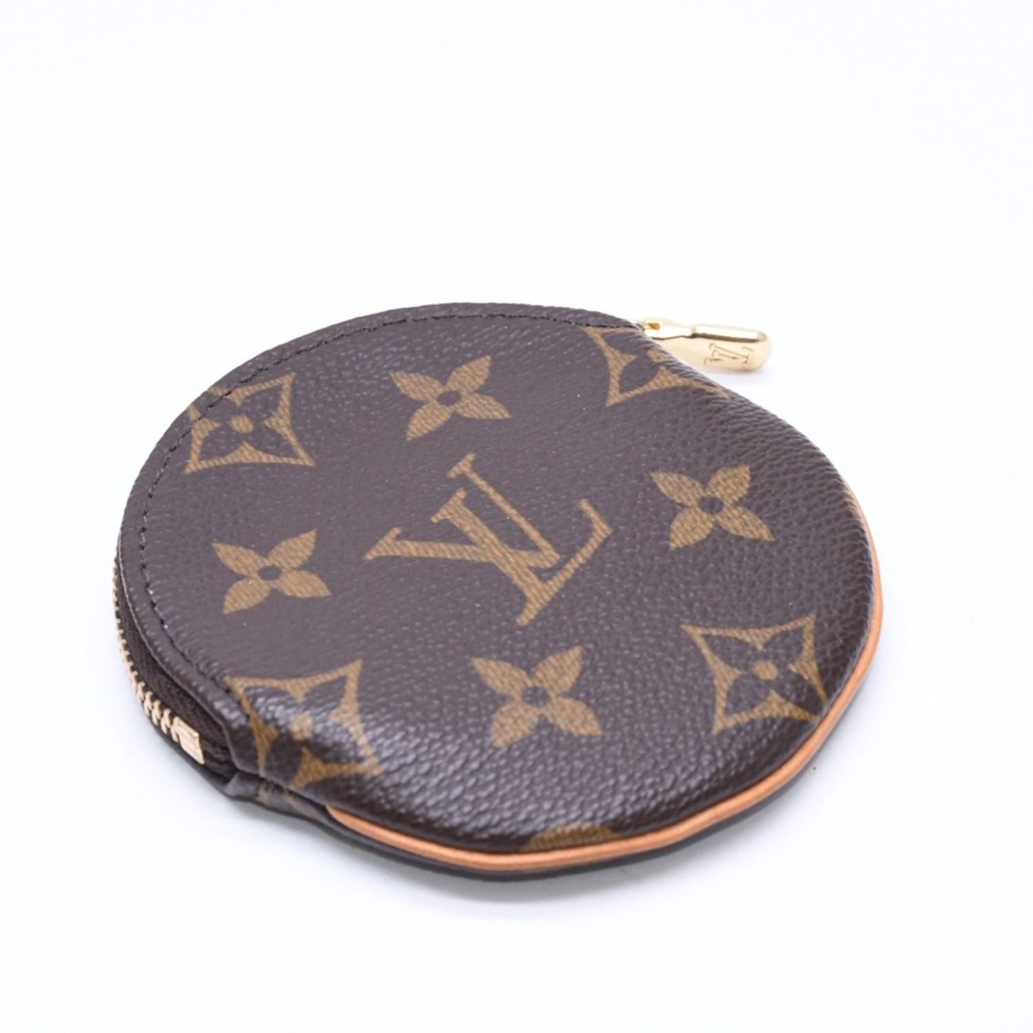 Louis Vuitton Porte Monnaie Rond Coin Purse Monogram Canvas Brown Case Gold — view 5